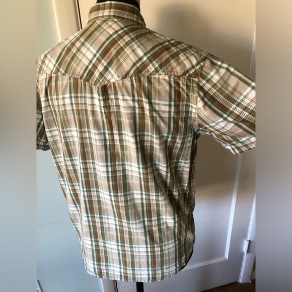 Prana Men's Size M Short Sleeve Pearl Snap shirt Plaid Cotton vintage western - Picture 11 of 16